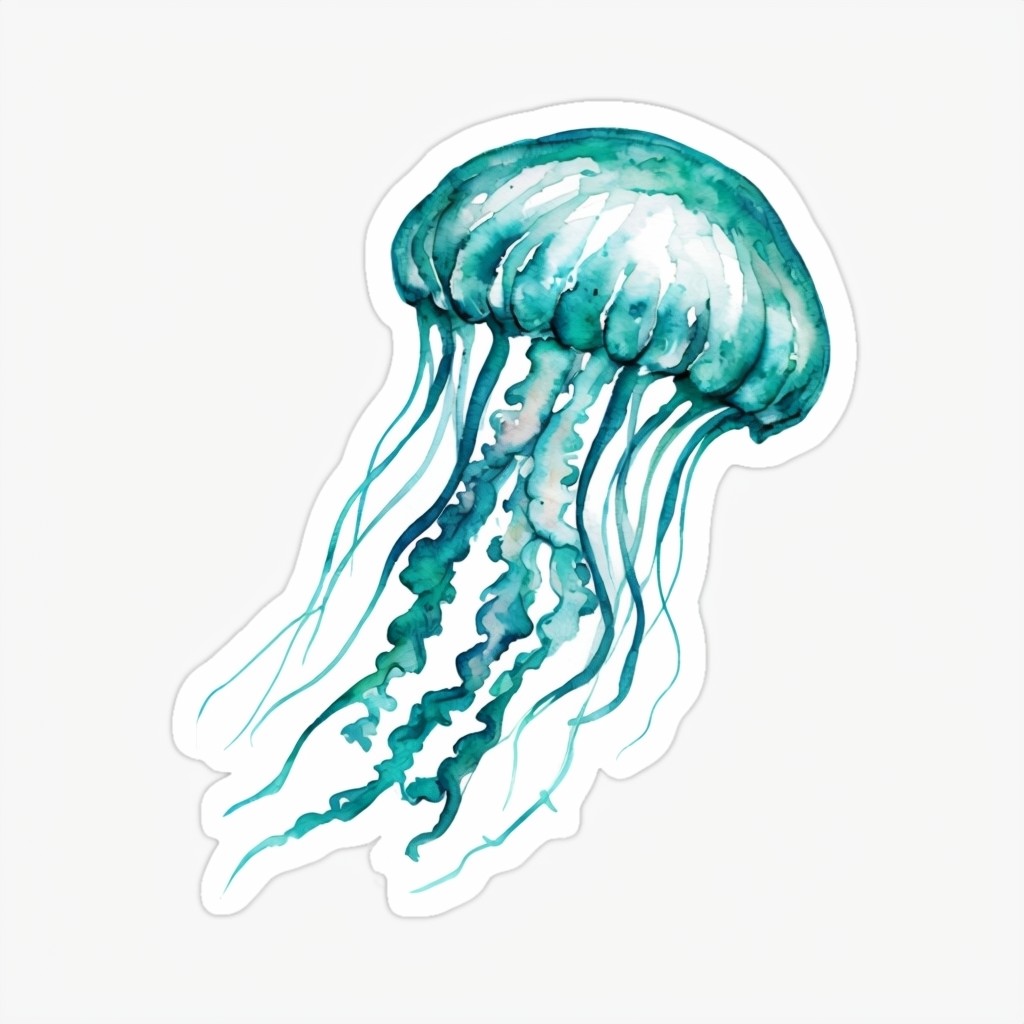 Teal Turquoise Watercolor Jellyfish Sticker