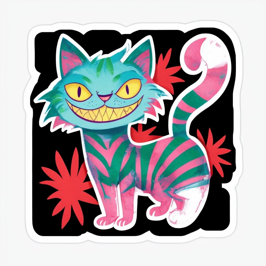 Whimsical Colorful Cat Cartoon Sticker