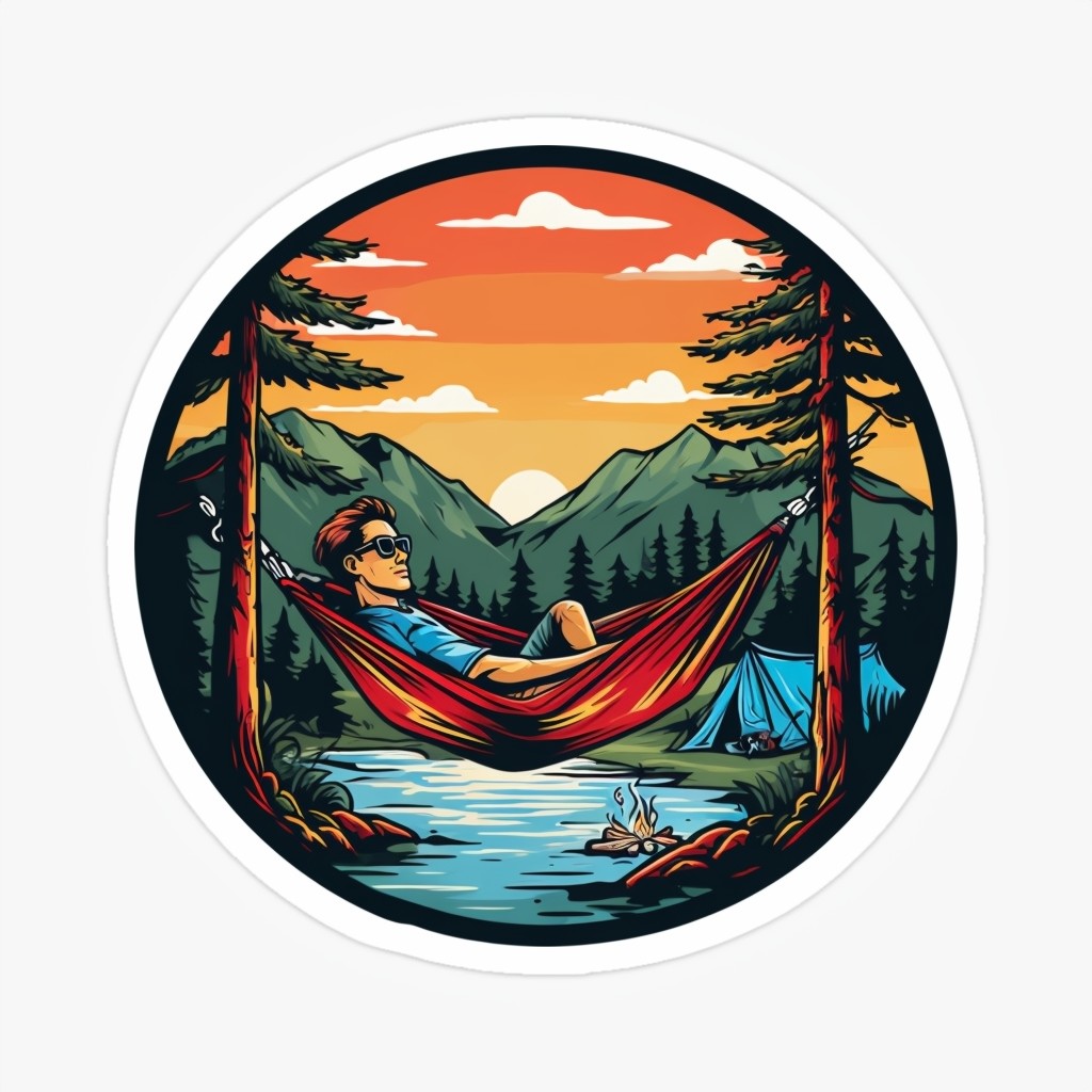 Relaxing Outdoor Scene Circular Sticker Design