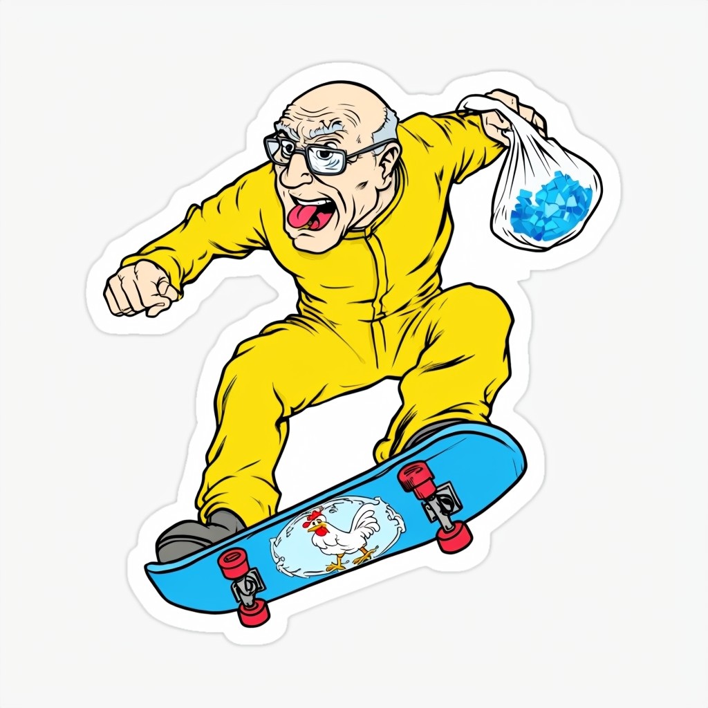 Dynamic Skateboarding Grandpa Cartoon Sticker