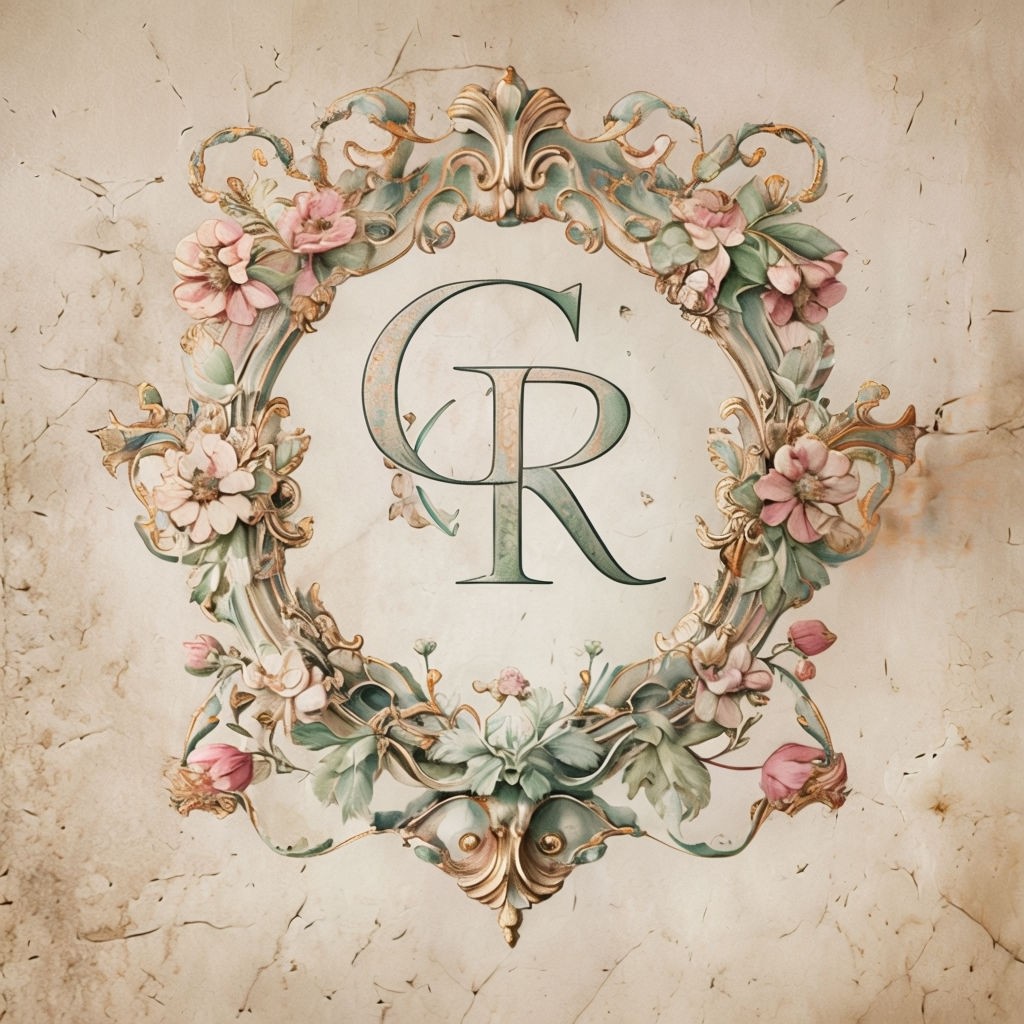 Elegant Floral Crest Monogram "CR" in Pastel Shades for Luxurious Branding Logo