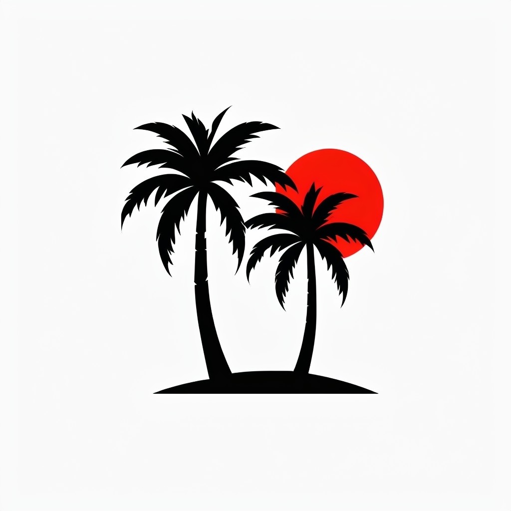 Minimalist Black Palm Trees and Red Sun Logo