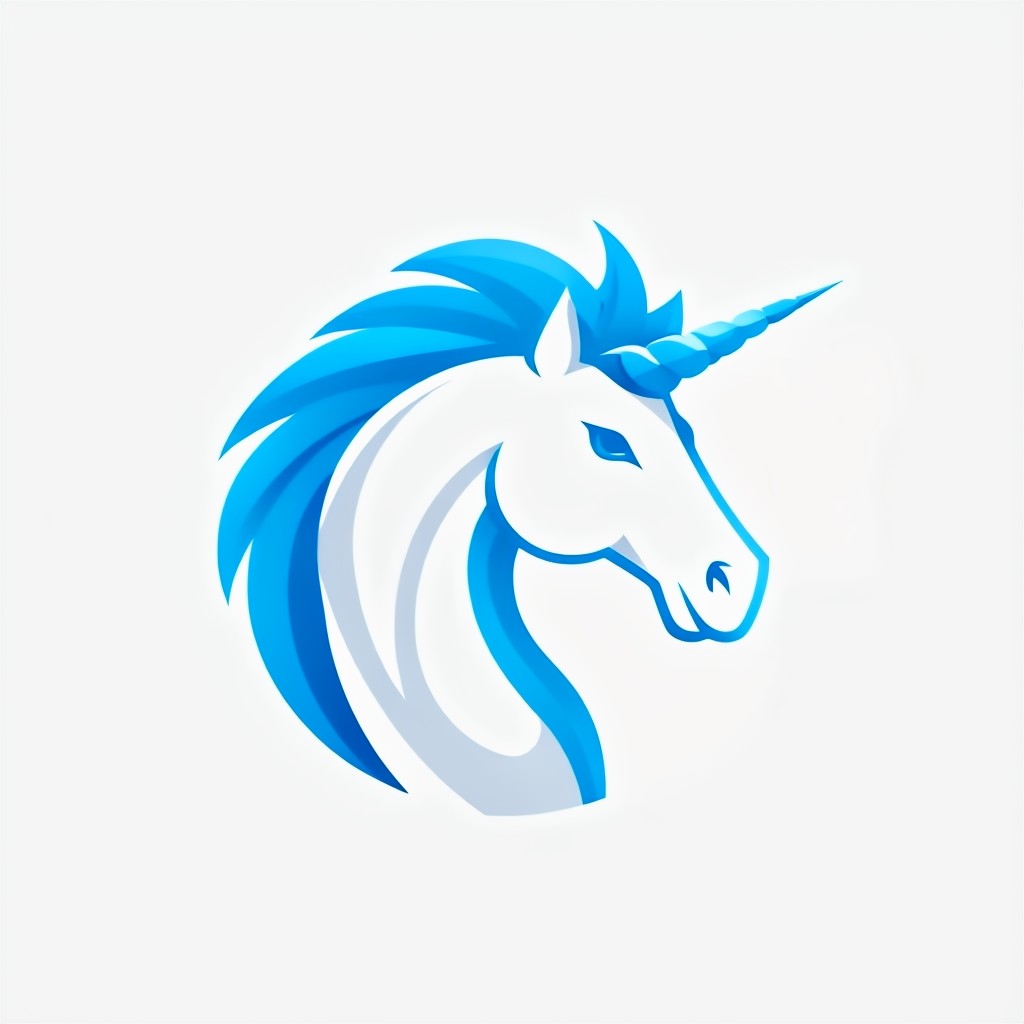 White and Blue Minimalist Unicorn Logo