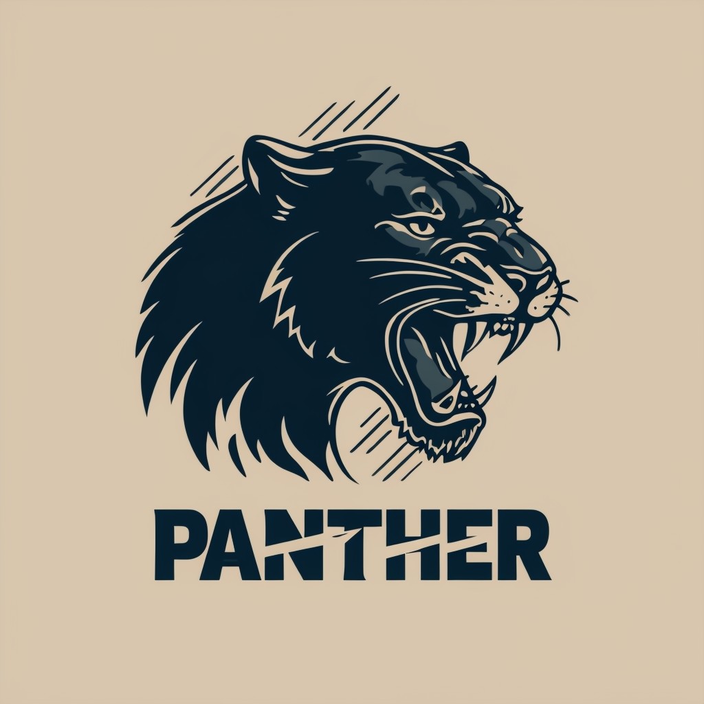 Dark Navy Roaring Panther Head Vintage Logo