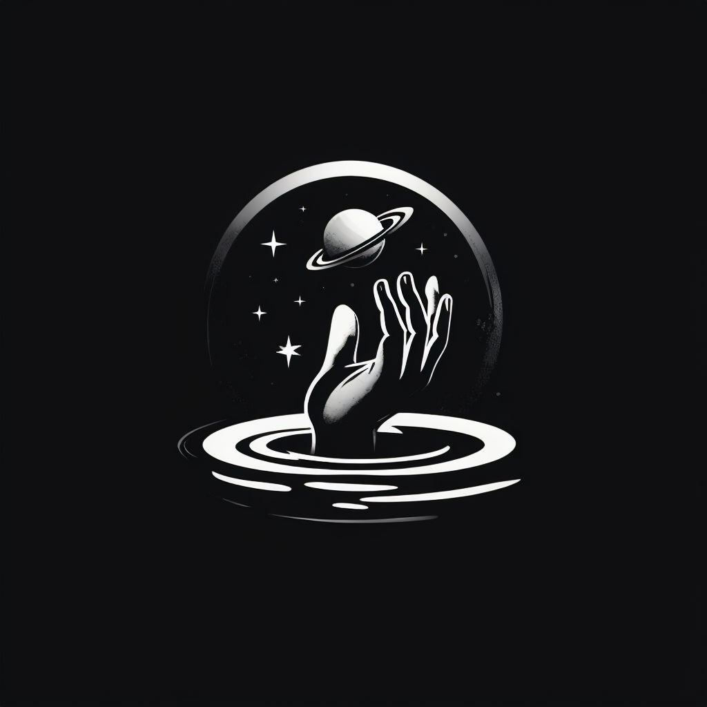 Black White Minimalist Cosmic Hand Logo