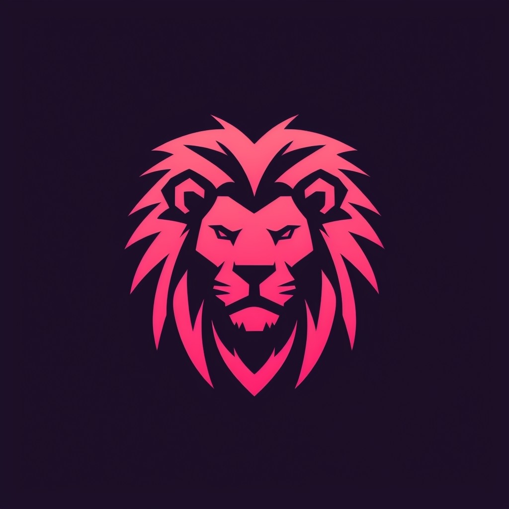 Pink Gradient Geometric Lion Logo on Purple Background