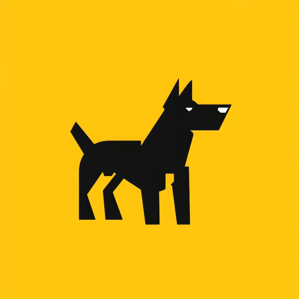 Black Geometric Dog Minimalist Logo on Yellow Background