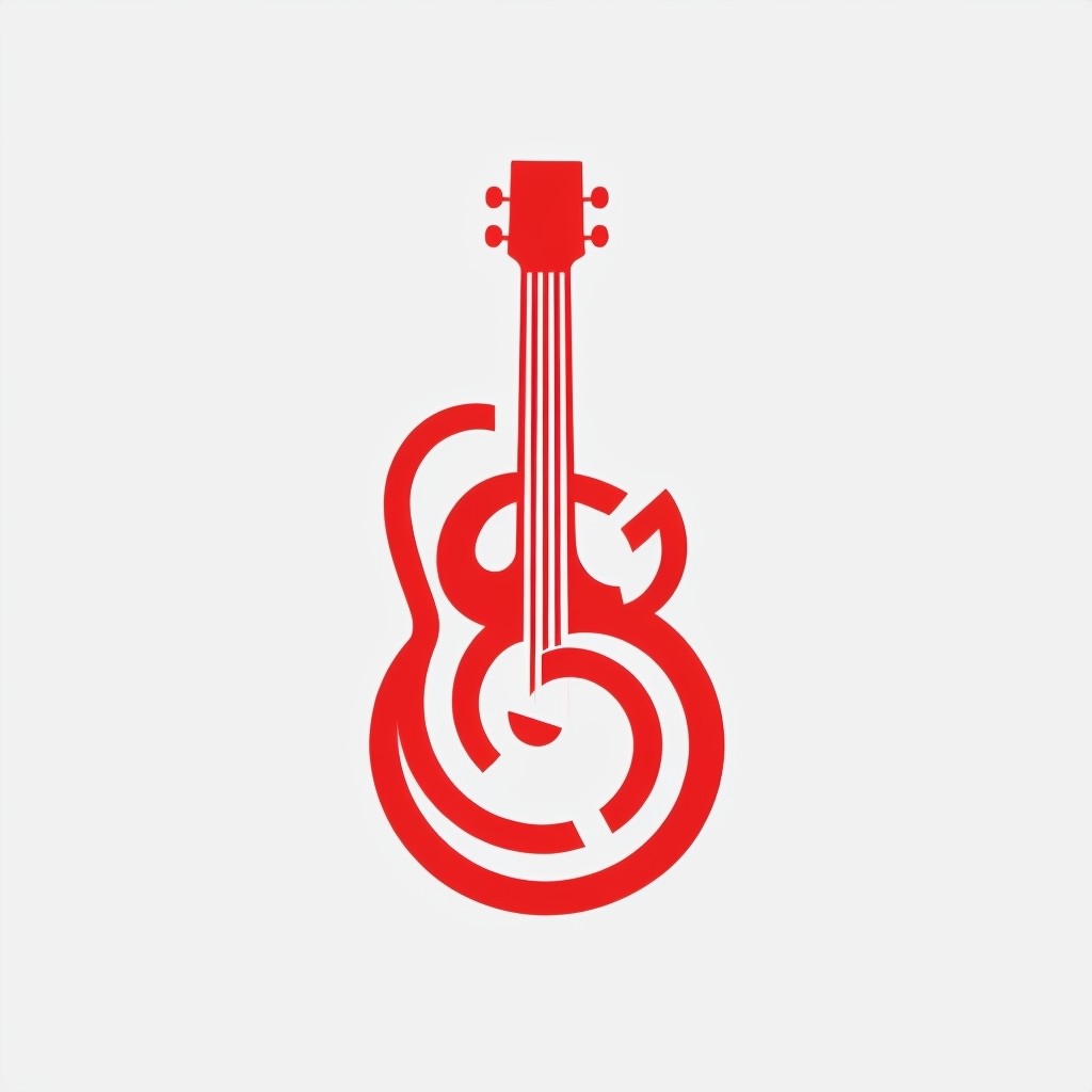 Red Geometric Guitar Minimalist Logo