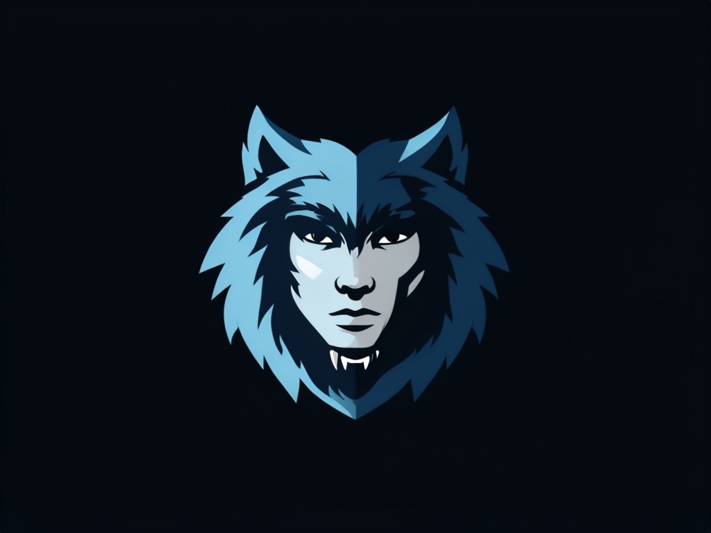 Blue Face Wolf Head Minimalist Geometric Logo