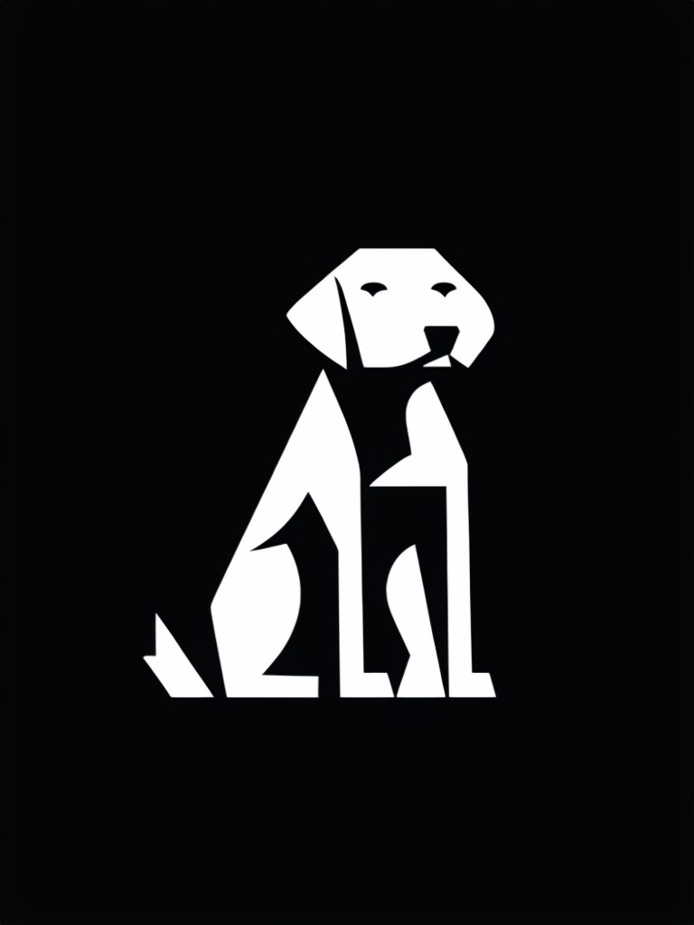 Minimalist White Dog Geometric Logo on Black Background