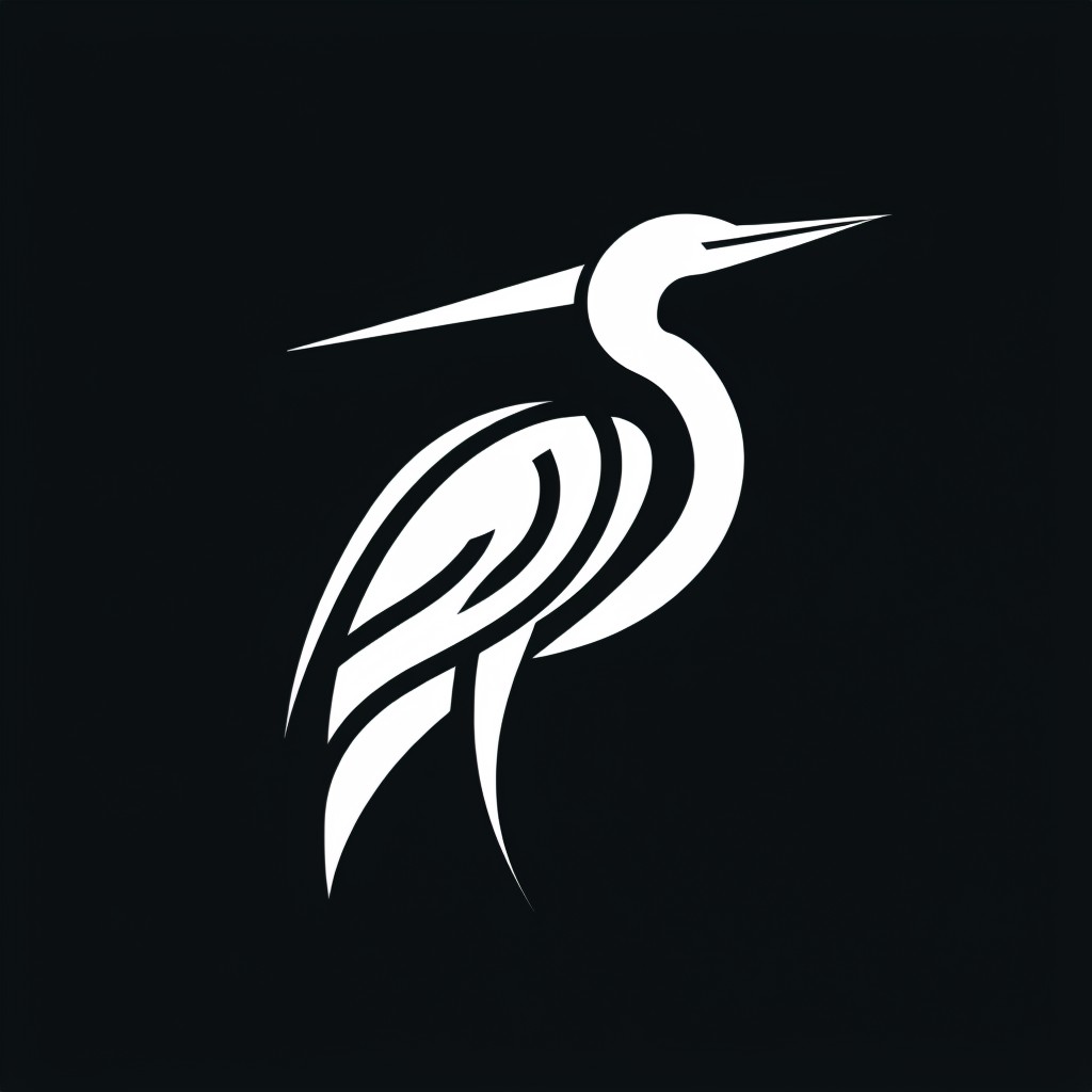 White Geometric Heron Minimalist Logo