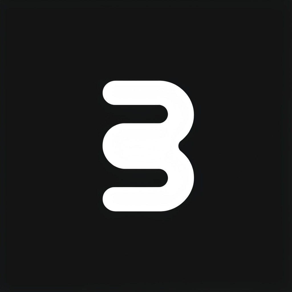 Black White Minimalist Stylized '3' Logo