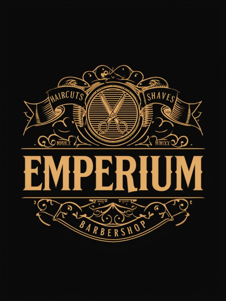 Vintage Golden EMPERIUM Barbershop Logo Design