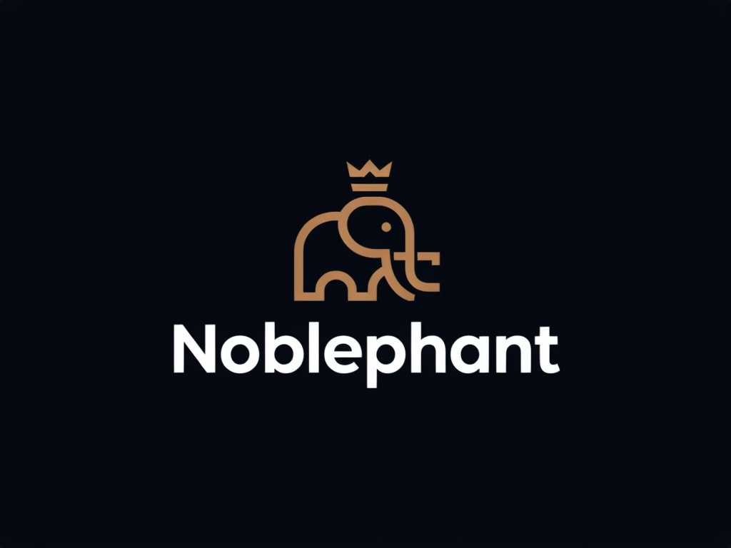 Minimalist Light Brown Elephant Logo on Black Background