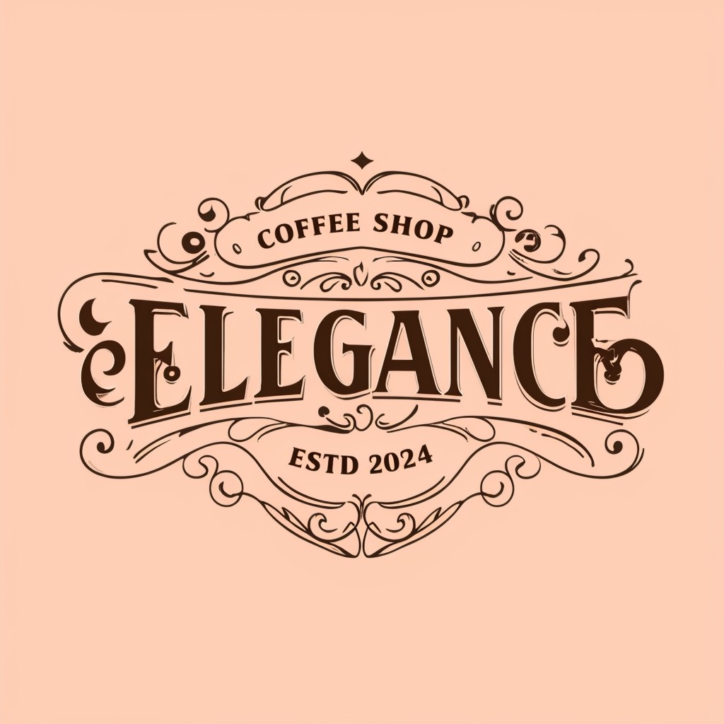 Vintage Peach Coffee Shop Logo Decorated with Elegant Elements