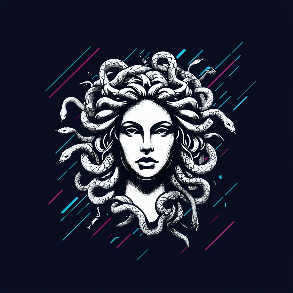 Modern Symmetrical Medusa Head Logo Design - Playground