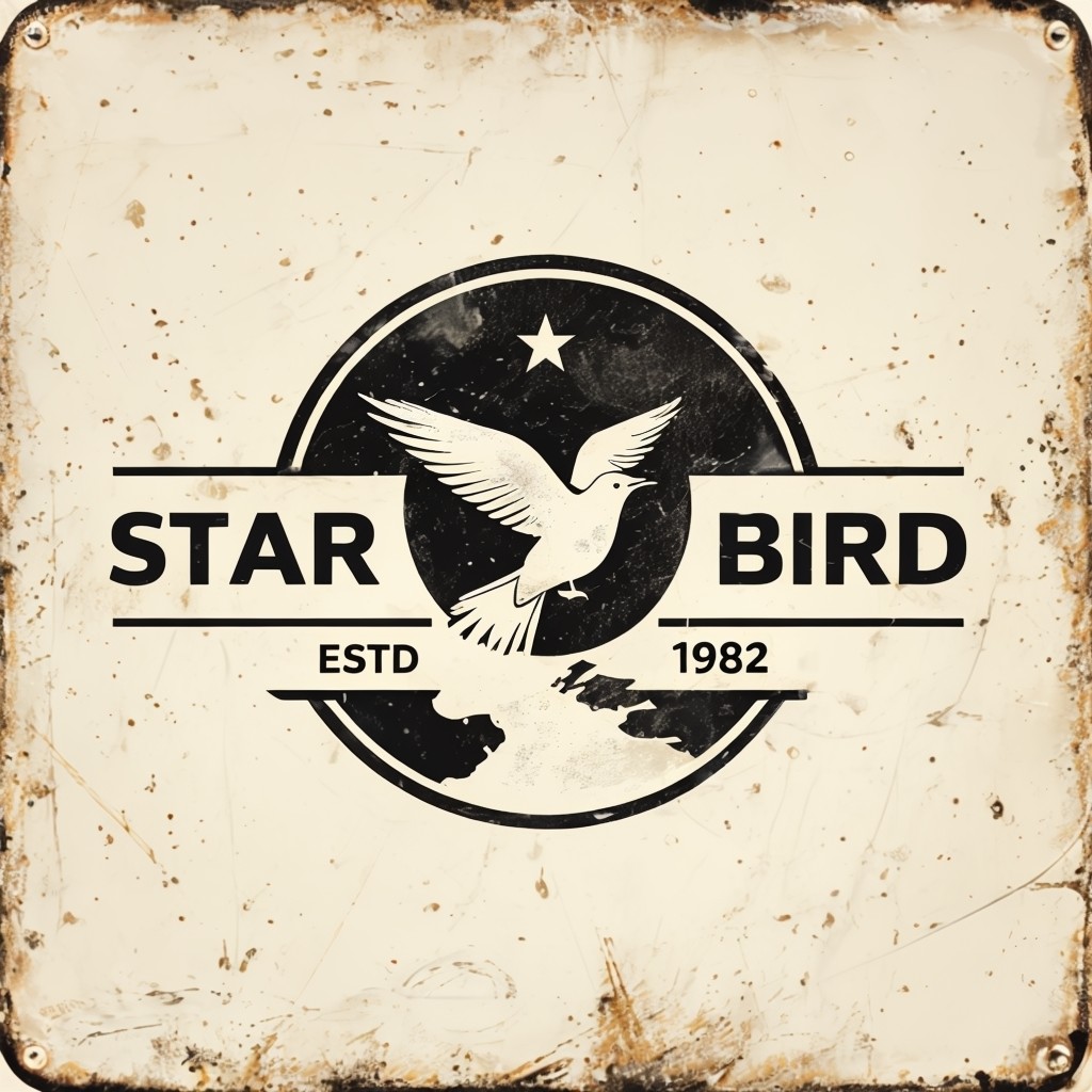 Vintage Star Bird Logo Design with Distressed Texture