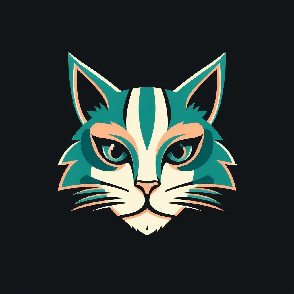 Geometric Teal Peach Cat Face Logo on Black Background - Playground