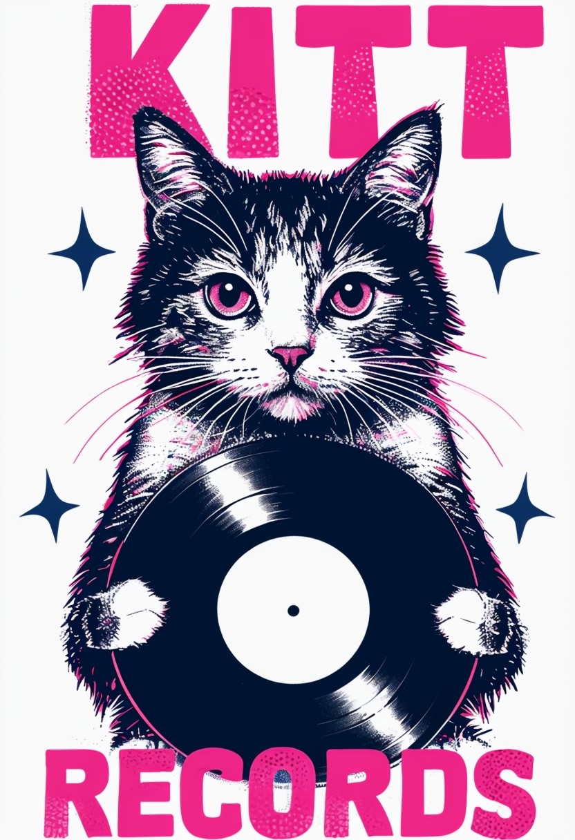 Pop Art Black White Cat Vinyl Record Poster