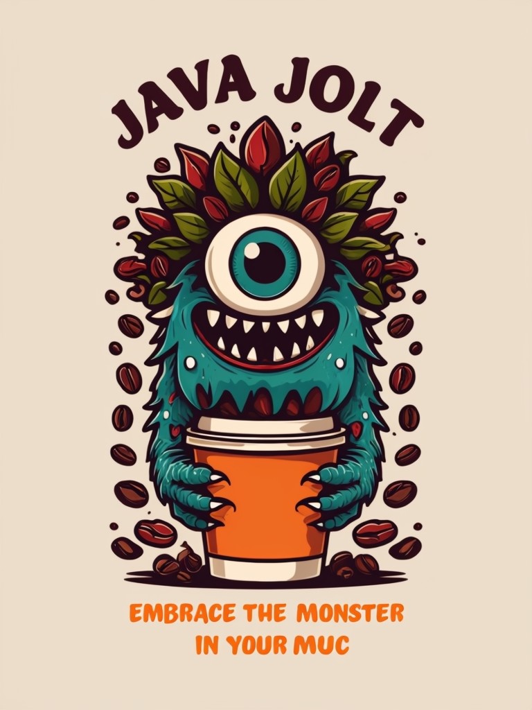 Whimsical Cartoon Monster Coffee Cup Illustration