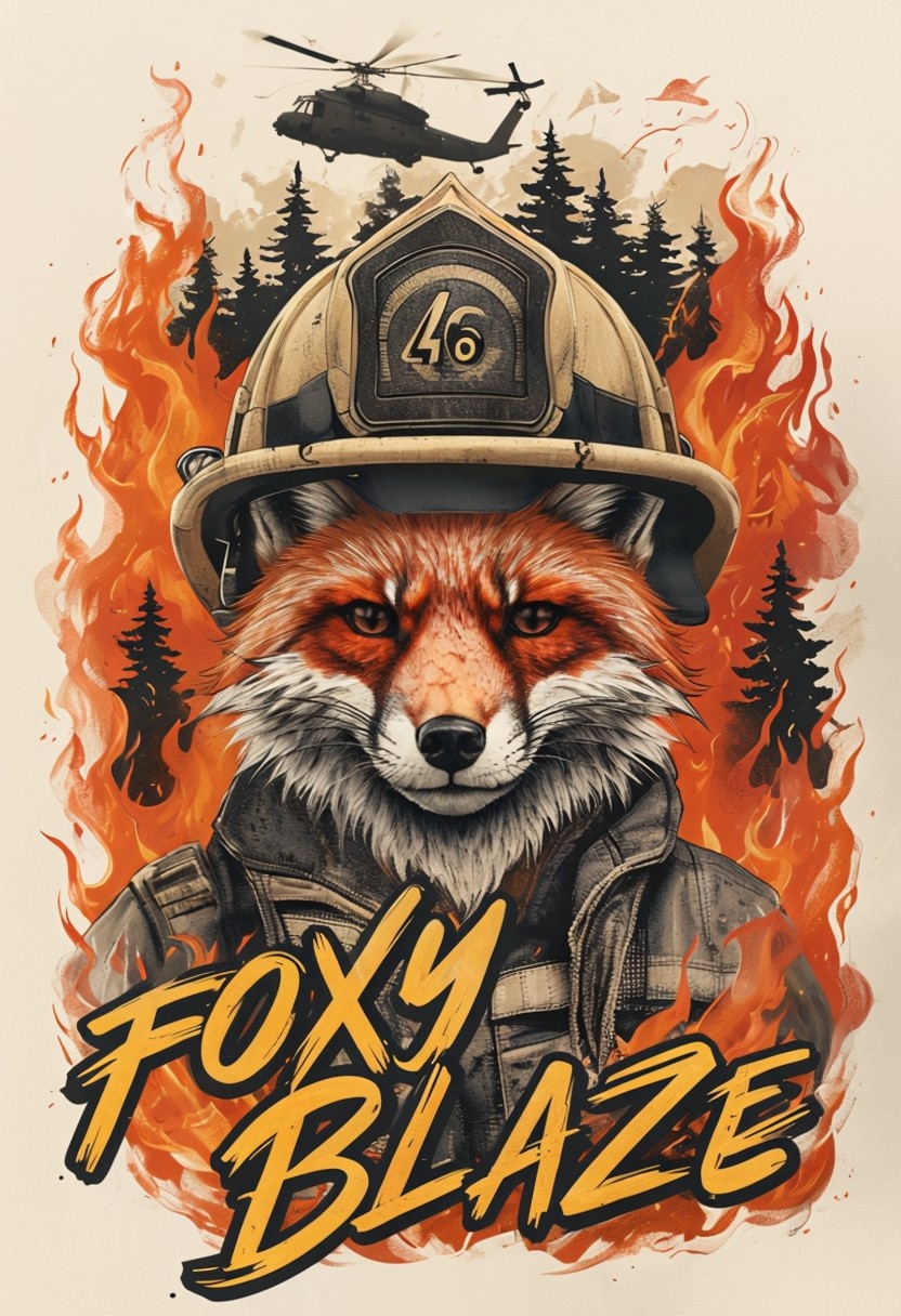 Fierce Fox Firefighter Action Illustration