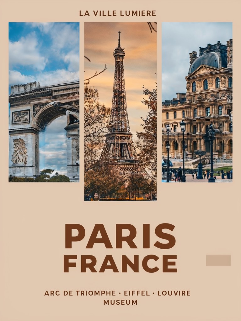 Paris Iconic Landmarks Modern Promotional Poster