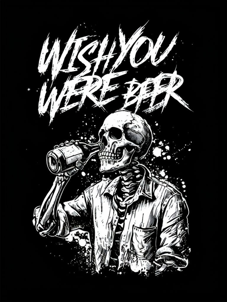 Skeleton Beer Graphic Black White Design