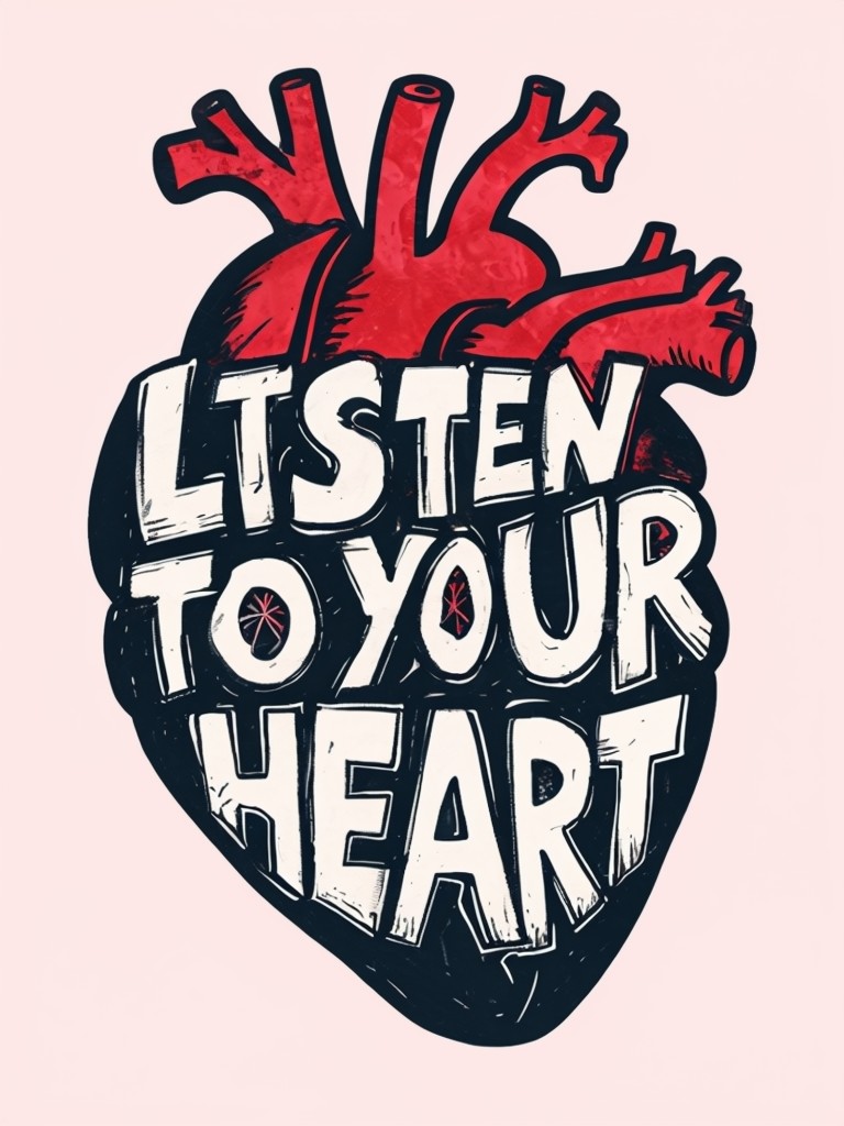 Black Red Anatomical Heart Listen To Your Heart Poster