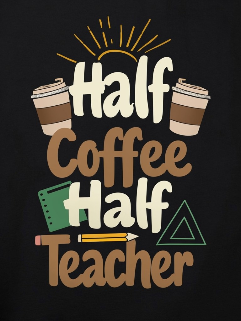 Half Coffee Half Teacher Humorous Graphic Design