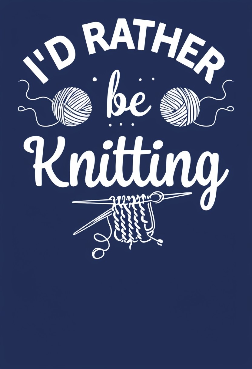 Navy Blue 'I'd Rather Be Knitting' Graphic Design