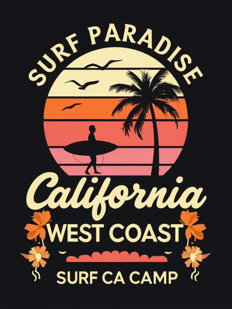 Retro Surf Paradise California Sunset Design