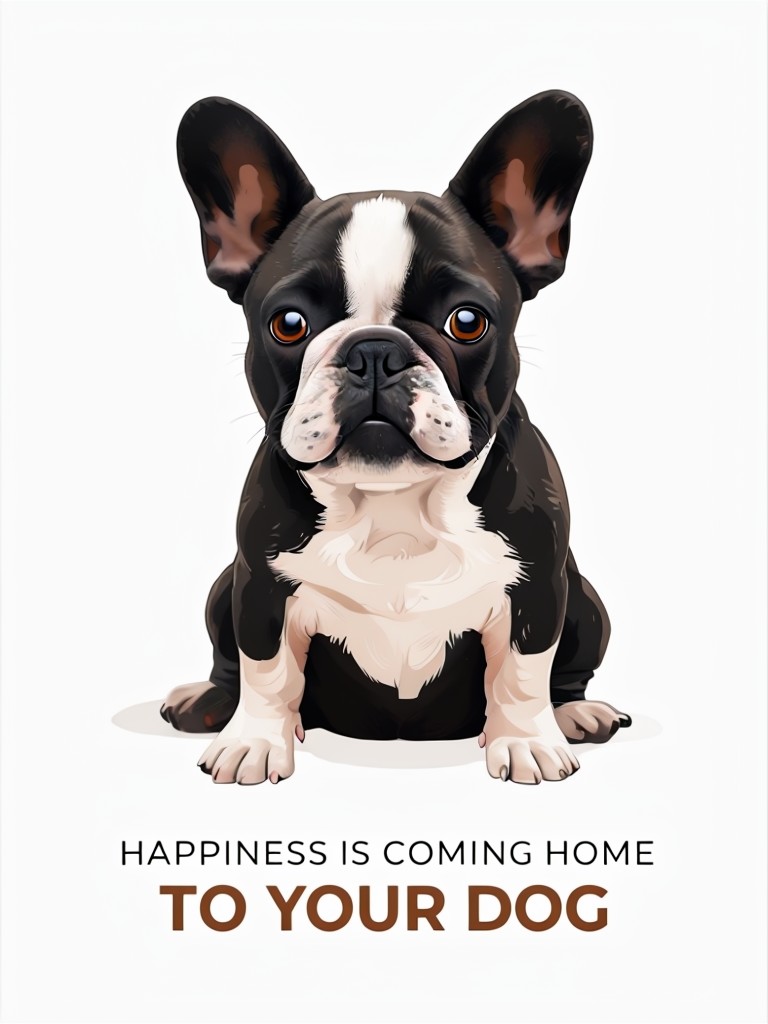 Black White French Bulldog Happiness Poster