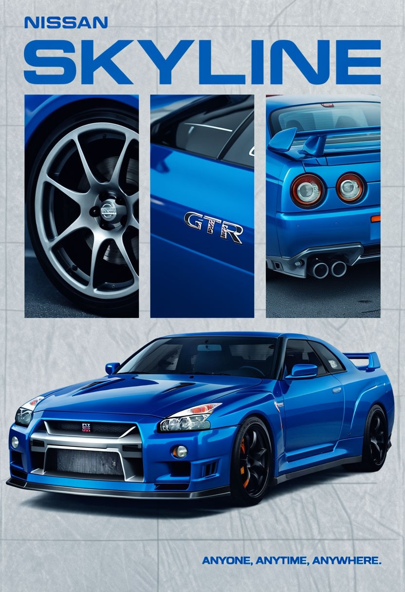 Vibrant Nissan Skyline GT-R Promotional Poster with Dynamic Design