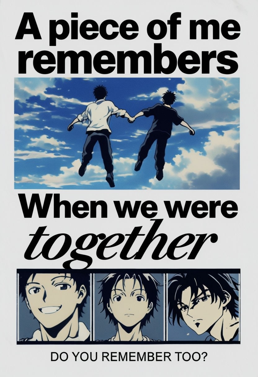 Vintage Anime Nostalgia Poster Featuring Beloved Characters and Reflective Text