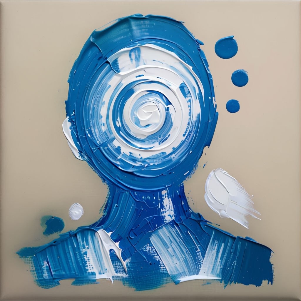 Dynamic Blue and White Abstract Human Head Painting Art