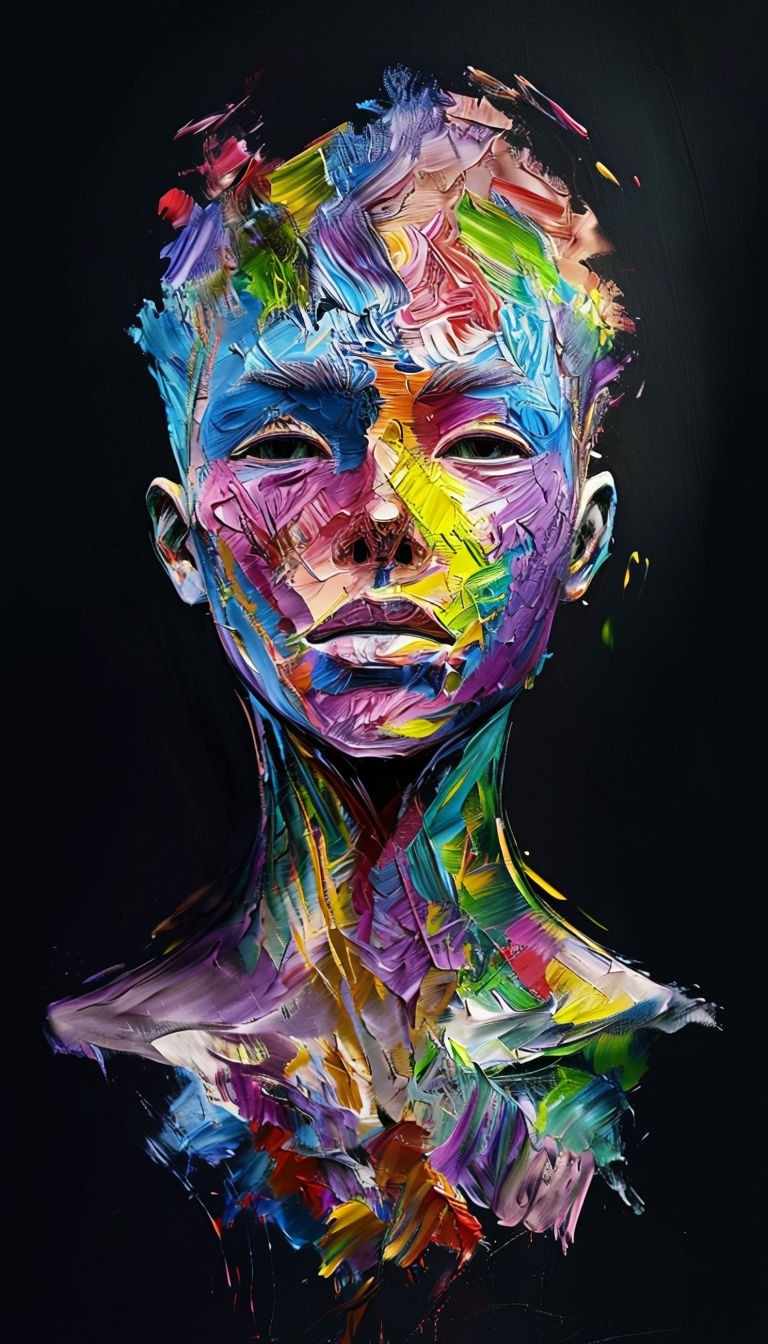 Vibrant Abstract Human Figure Painting on Black Background Art