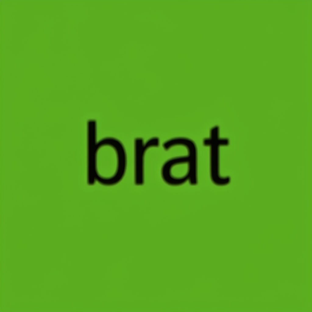 Blurry Black 'brat' Text on Bright Lime Green Background Art