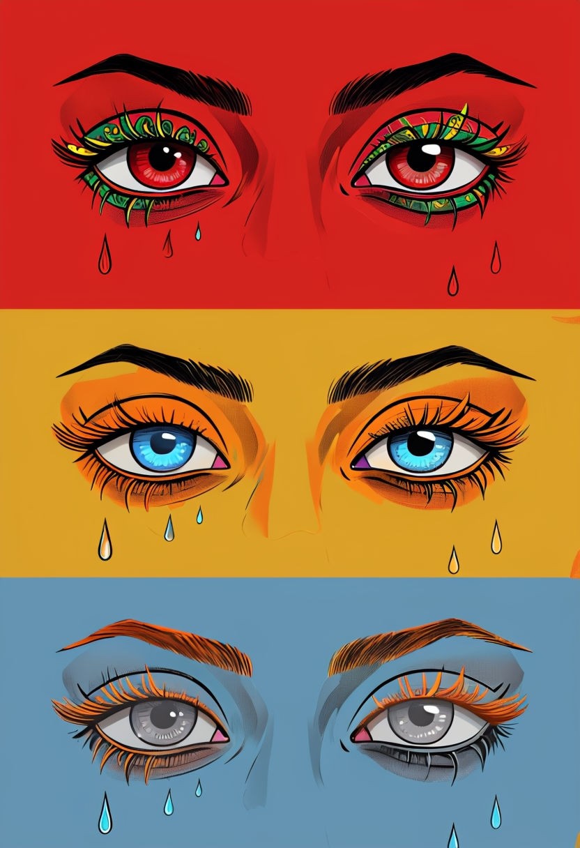 Bold Abstract Eye Illustration with Red, Yellow, and Blue Segments Art