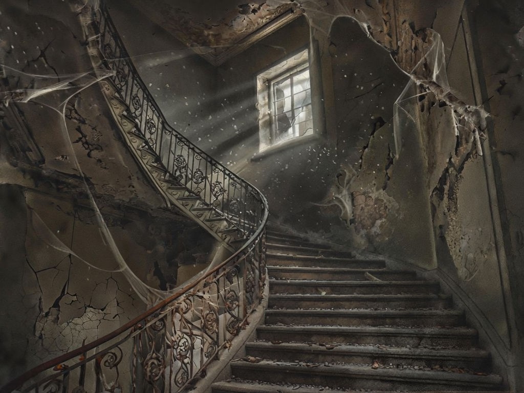 Haunting abandoned mansion staircase