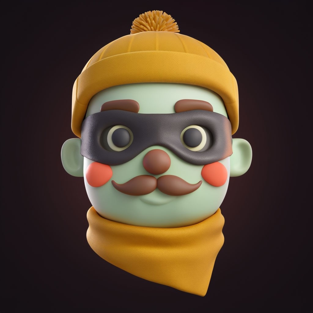 Playful Cartoon Character 3D Head with Yellow Beanie and Scarf Sticker