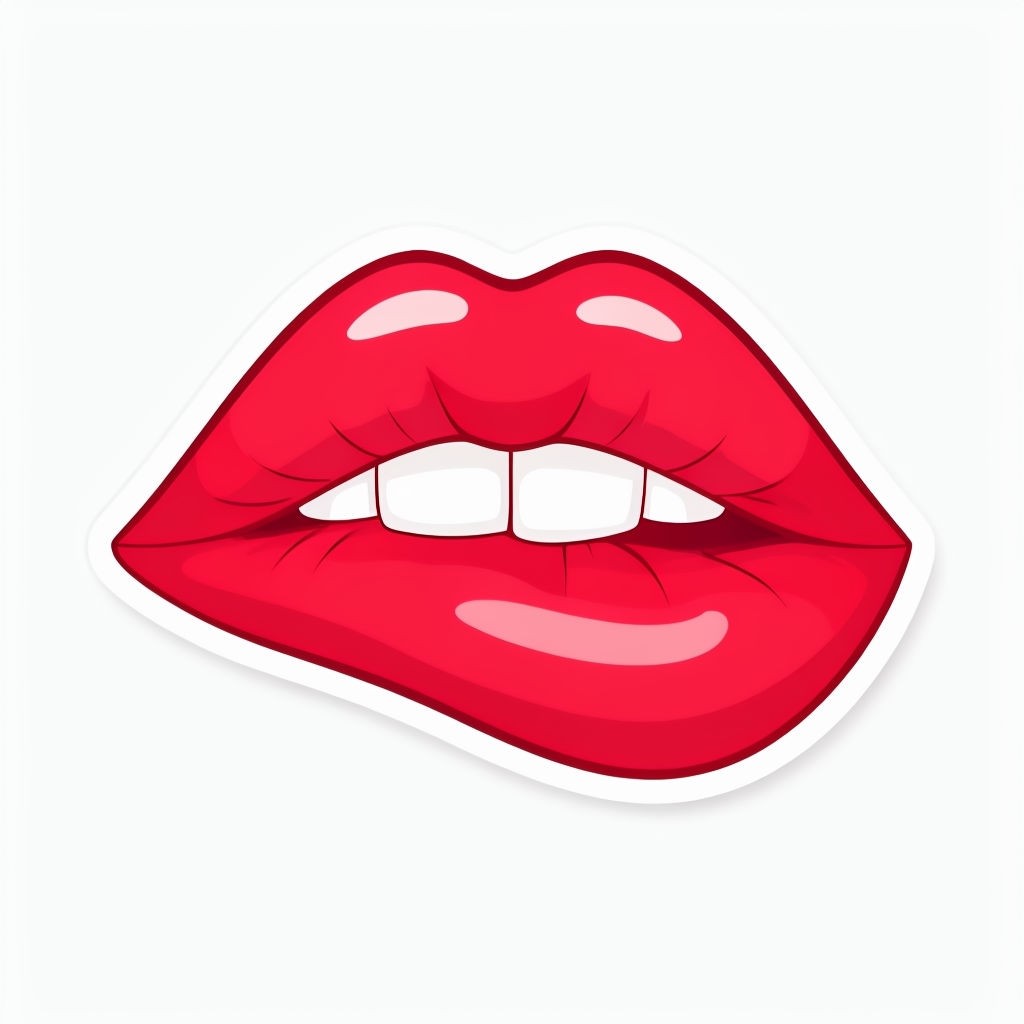 Glossy Red Cartoon Lips Illustration Sticker