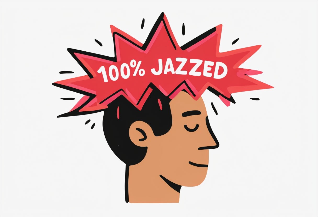 Energetic Minimalist Cartoon '100% JAZZED' Illustration Poster