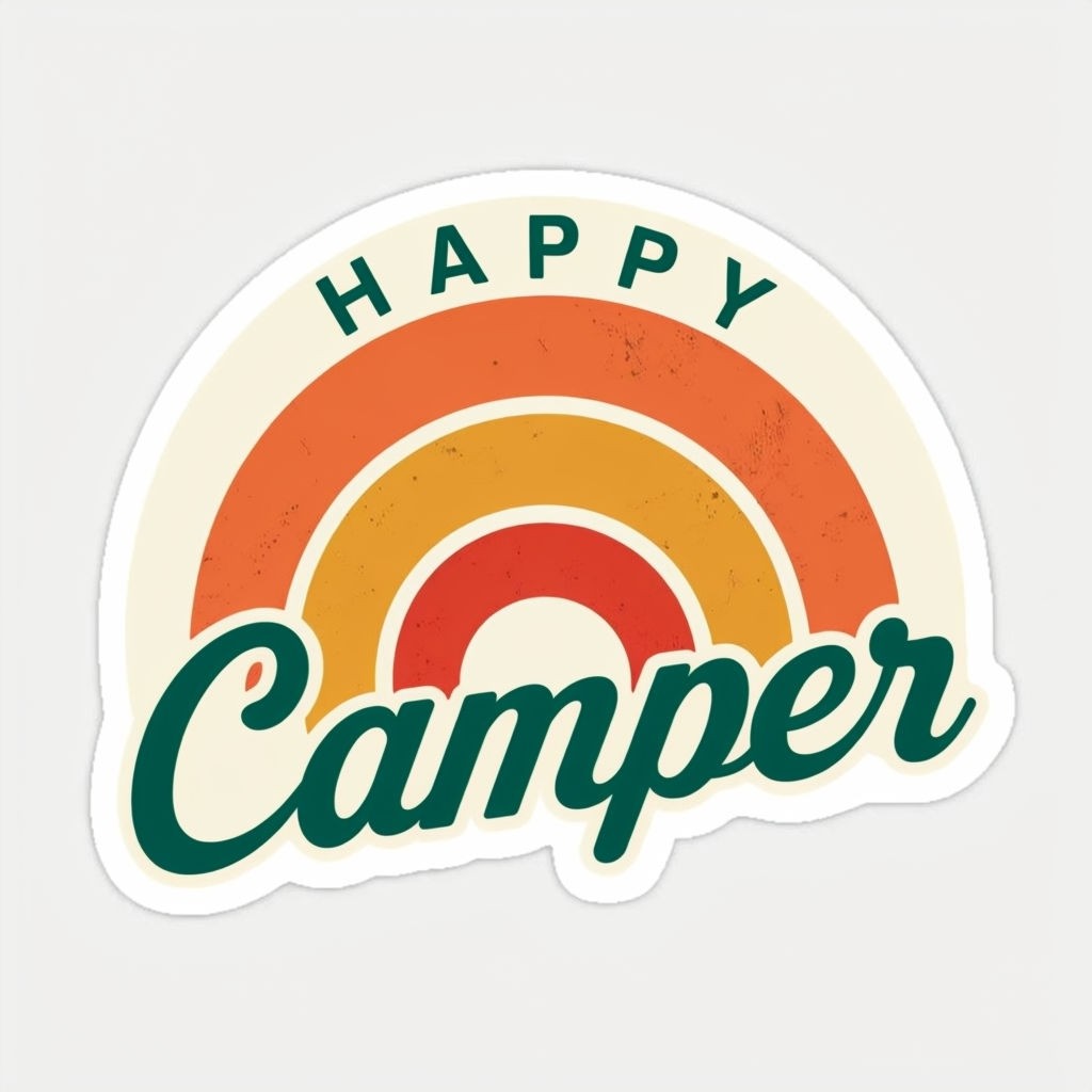 Vintage Rainbow "Happy Camper" Sticker