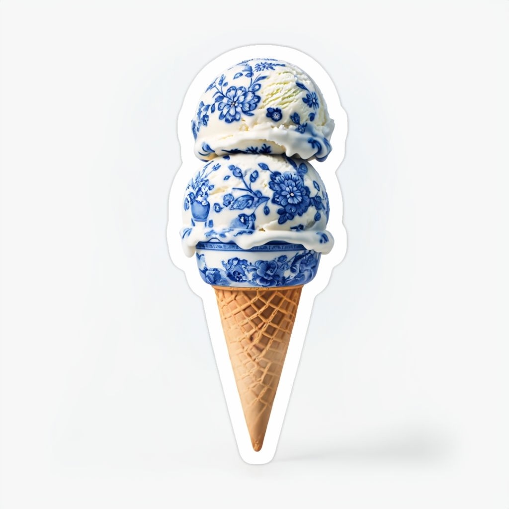 Floral Ice Cream Cone Sticker 