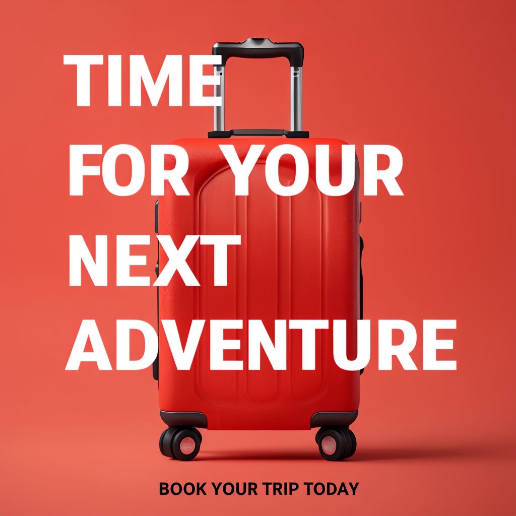 Modern Minimalist Travel Adventure Poster Featuring Bright Red Suitcase Social Media Post