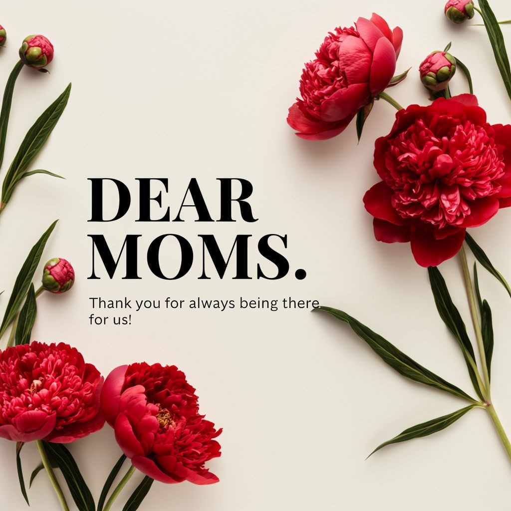 Elegant Minimalist Mother’s Day Greeting Card with Red Peonies Social Media Post