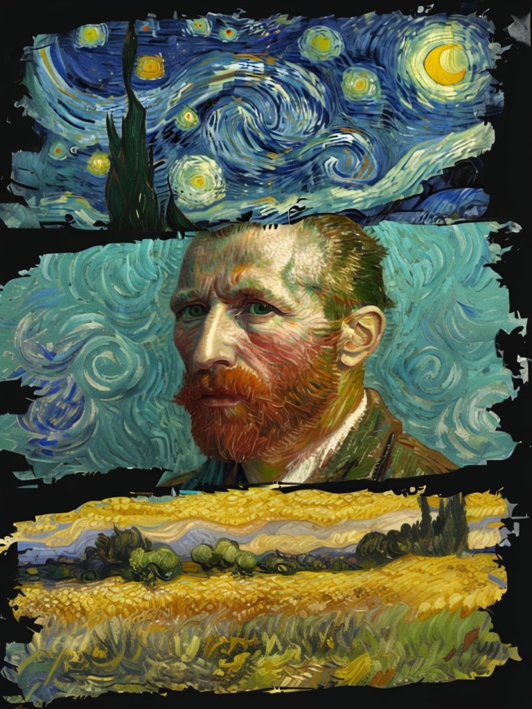 Dynamic Digital Collage Tribute to Vincent van Gogh's Iconic Paintings Art