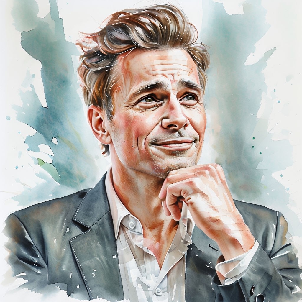 Thoughtful Watercolor Portrait of a Man in a Suit Art - Playground