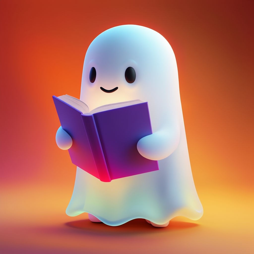 Cheerful Cartoon Ghost with Book Illustration Art