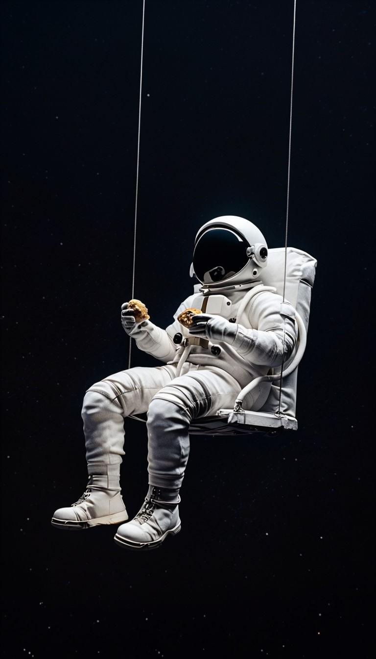 Whimsical Astronaut on Swing in Space Digital Art Poster